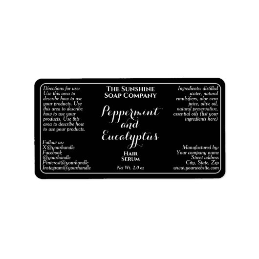 Black curly text cosmetics dropper bottle label ラベル (正面)