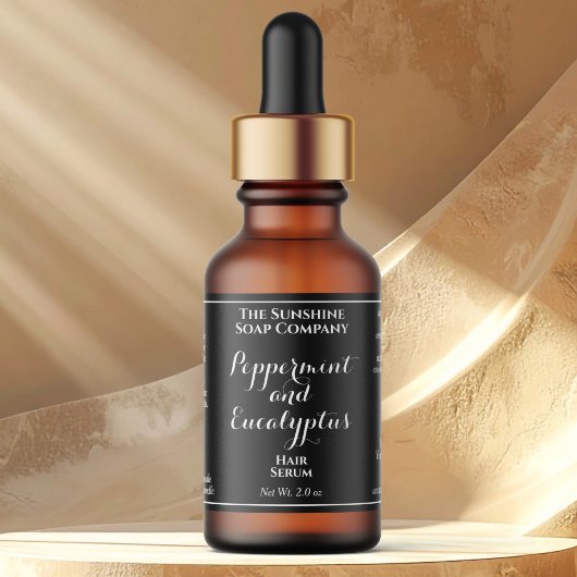 Black curly text cosmetics dropper bottle label  ラベル