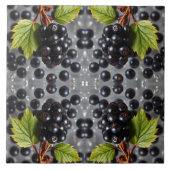 Black Currants Berries & Green Leaf Pattern タイル (正面)