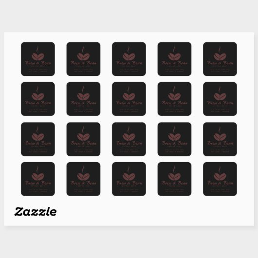 Black Custom coffee shop logo square sticker スクエアシール (シート)