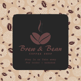 Black Custom coffee shop logo square sticker スクエアシール