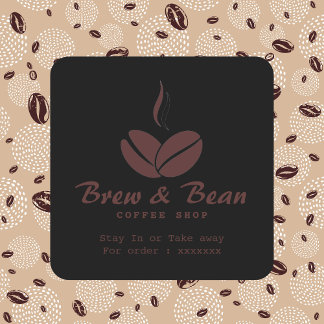 Black Custom coffee shop logo square sticker スクエアシール