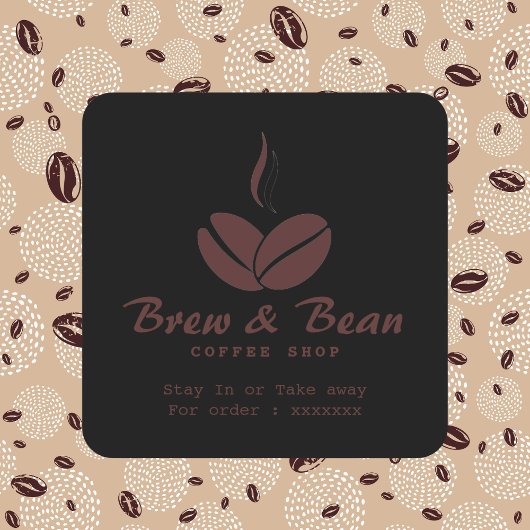 Black Custom coffee shop logo square sticker スクエアシール