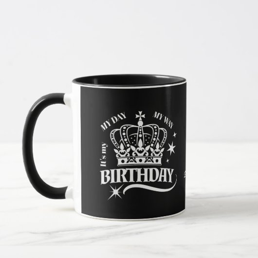 Black Custom Elegant Birthday Crown Typography マグカップ (左)