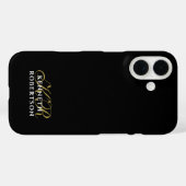 Black Custom Gold Initials White Name Minimalist Case-Mate iPhoneケース (裏面 (横))