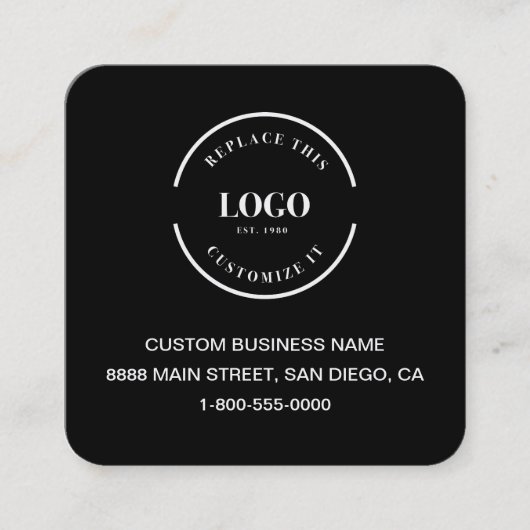 Black custom logo website QR code square Modern スクエア名刺 (正面)