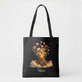 Black Custom Name Volcano Hearts Tote Bag トートバッグ (正面)
