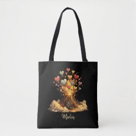 Black Custom Name Volcano Hearts Tote Bag トートバッグ