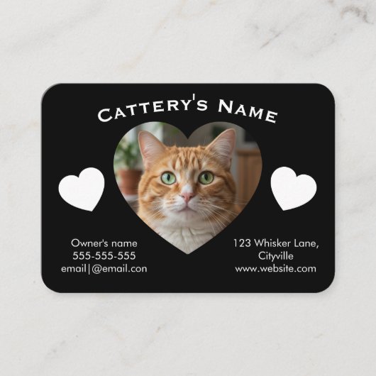 Black Customizable Cattery Business Card  名刺 (正面)