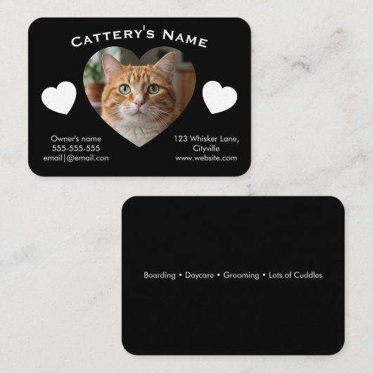 Black Customizable Cattery Business Card  名刺 (正面/裏面)