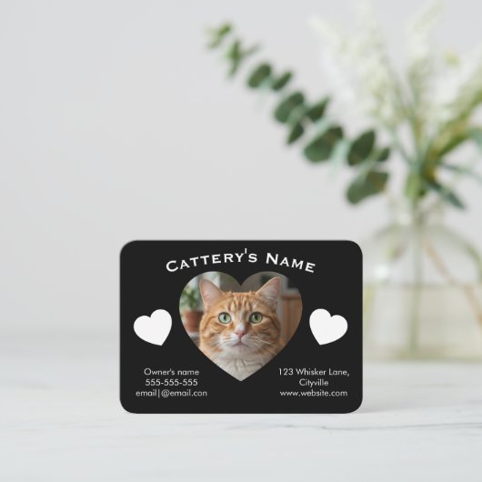 Black Customizable Cattery Business Card 名刺 (スタンド正面)