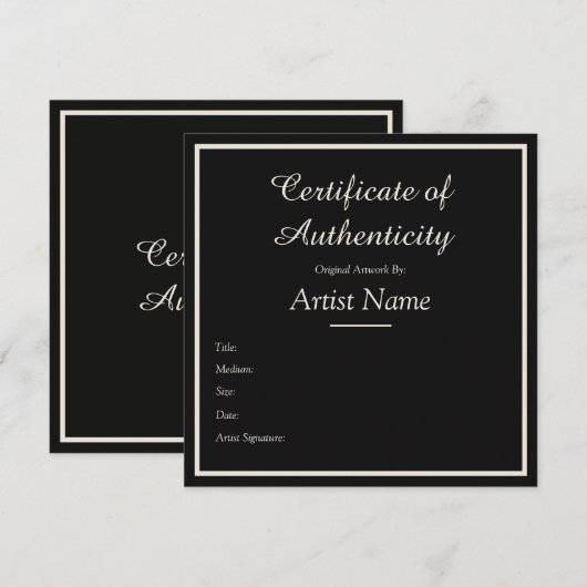 Black Customizable Certificate of Authenticity ノートカード (正面/裏面)