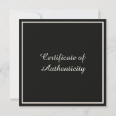 Black Customizable Certificate of Authenticity ノートカード (裏面)
