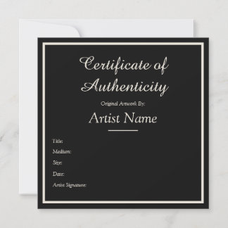 Black Customizable Certificate of Authenticity ノートカード