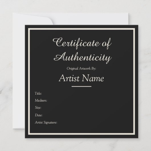 Black Customizable Certificate of Authenticity ノートカード (正面)