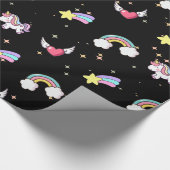Black Cute Rainbow Unicorn Star Magical ラッピングペーパー (角)