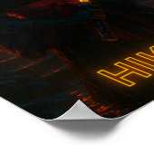 Black Cyberpunk Anime Girl with a 白熱［赤熱］光を放つ Katan ポスター (角)