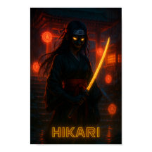 Black Cyberpunk Anime Girl with a 白熱［赤熱］光を放つ Katan