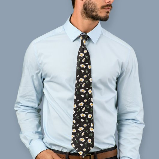 Black daisy tie, floral tie, floral ties daisies ネクタイ