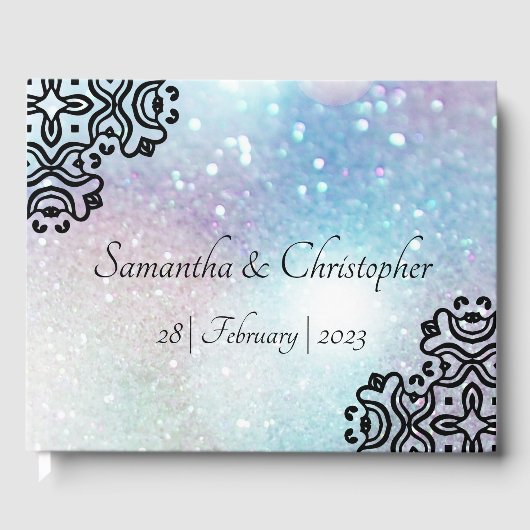 Black Damask Lace and Pastel Sparkles Wedding ゲストブック (正面)
