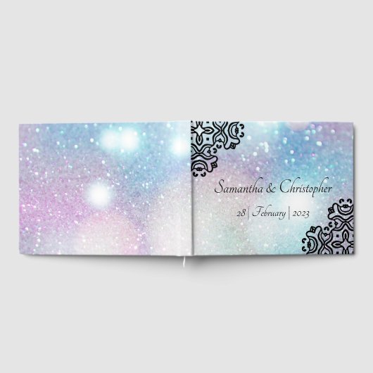 Black Damask Lace and Pastel Sparkles Wedding ゲストブック (全面)