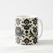 Black Damask on Sepia コーヒーマグカップ (正面右)
