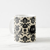 Black Damask on Sepia コーヒーマグカップ (正面左)