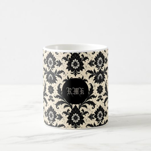 Black Damask on Sepia コーヒーマグカップ (中央)