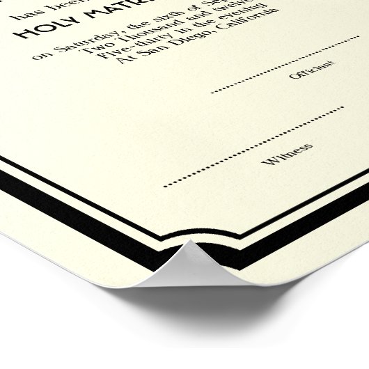 Black Deco frame keepsake wedding certificate ecru ポスター (角)