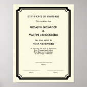Black Deco frame keepsake wedding certificate ecru ポスター (正面)