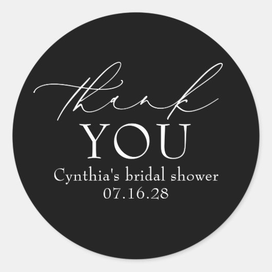 Black Delicate Elegant Script Modern Thank You  ラウンドシール (正面)