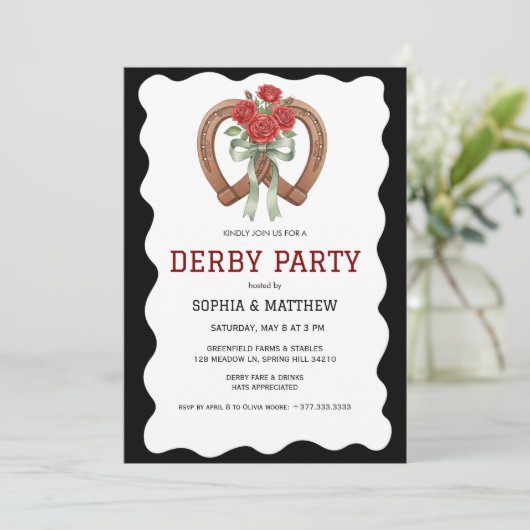 Black Derby Party Invitation Elegant Horseshoe 招待状 (スタンド正面)
