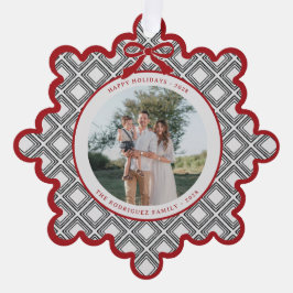 Black Diamond Pattern Holiday Ornament with Photo オーナメントカード