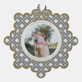 Black Diamond Pattern Holiday Ornament with Photo オーナメントカード