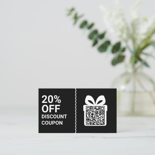 Black Discount Coupon QR Code Marketing 名刺 (スタンド正面)
