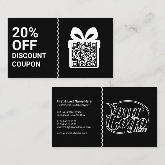 Black Discount Coupon QR Code Marketing 名刺 (正面/裏面)