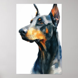 Black doberman watercolor portrait ポスター