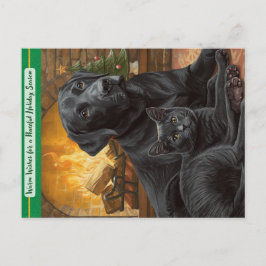 Black Dog Cat Warm Wishes Holiday Postcard シーズンポストカード