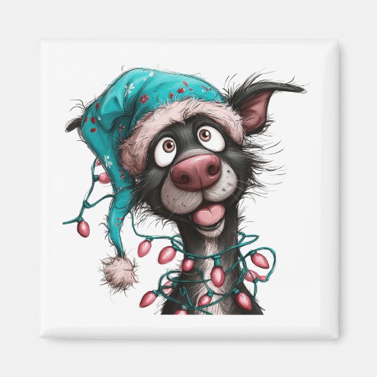 Black Dog Funny Christmas Magnet マグネット (正面)