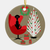 Black Dog in Mid Century Christmas Room セラミックオーナメント (正面)