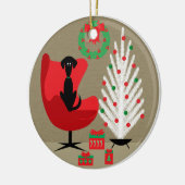 Black Dog in Mid Century Christmas Room セラミックオーナメント (左)