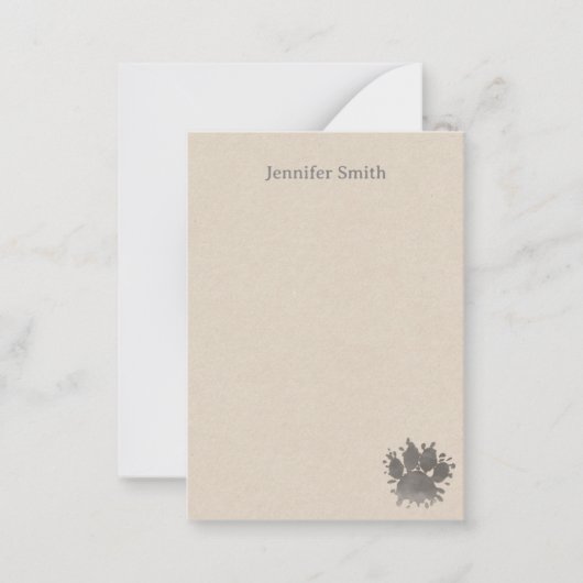 Black Dog Paw Watercolor Personalized Stationery  ノートカード (正面)