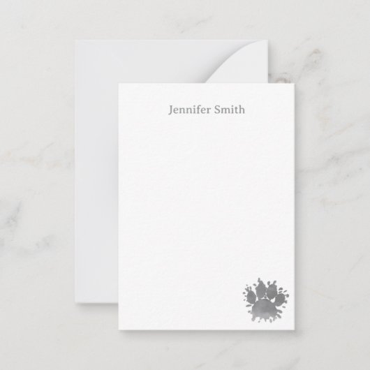 Black Dog Paw Watercolor Personalized Stationery ノートカード (正面)