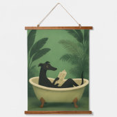 Black Dog Reading Newspaper Wall Art 吊り下げ型タペストリー (正面)