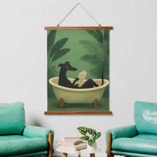 Black Dog Reading Newspaper Wall Art 吊り下げ型タペストリー