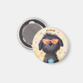 Black Dog Valentine's Day Heart Badge Kids School  マグネット (正面/裏面)