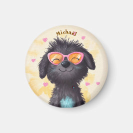 Black Dog Valentine's Day Heart Badge Kids School  マグネット