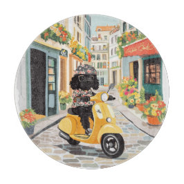 Black Doodle Riding Scooter European City Streets カッティングボード