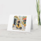 Black Doodle Riding Scooter European City Streets カード (正面)