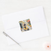 Black Doodle Riding Scooter European City Streets スクエアシール (封筒)